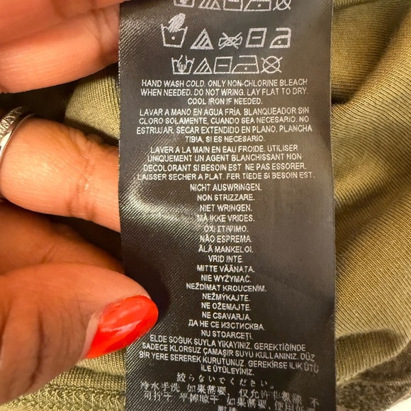 Guess Off Shoulder Dress KeyHole Front Short Sleeve Floral Olive Green Large - Picture 7 of 10